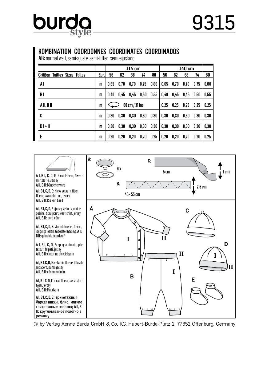 Patron de Couture Burda 9315 Veste - Ribes y Casals