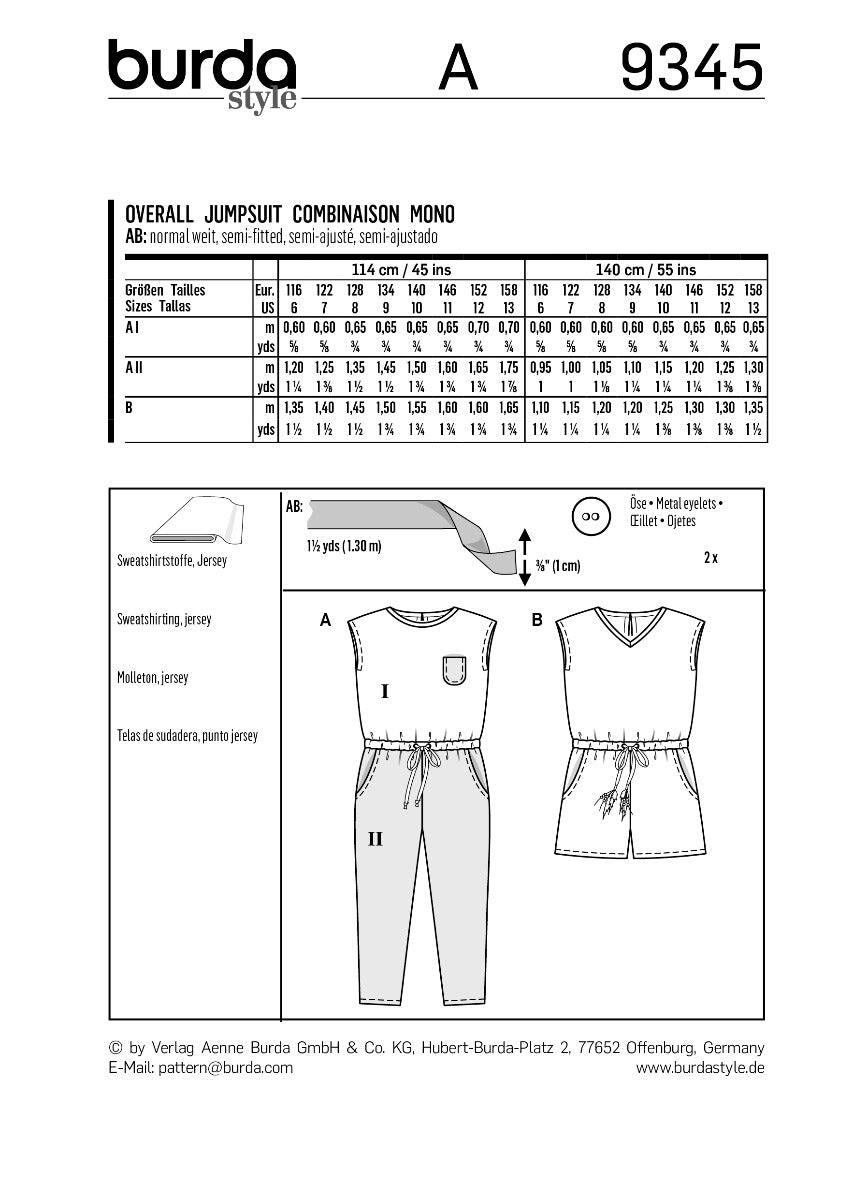 Patron de Couture Burda 9345 Salopette - Ribes y Casals