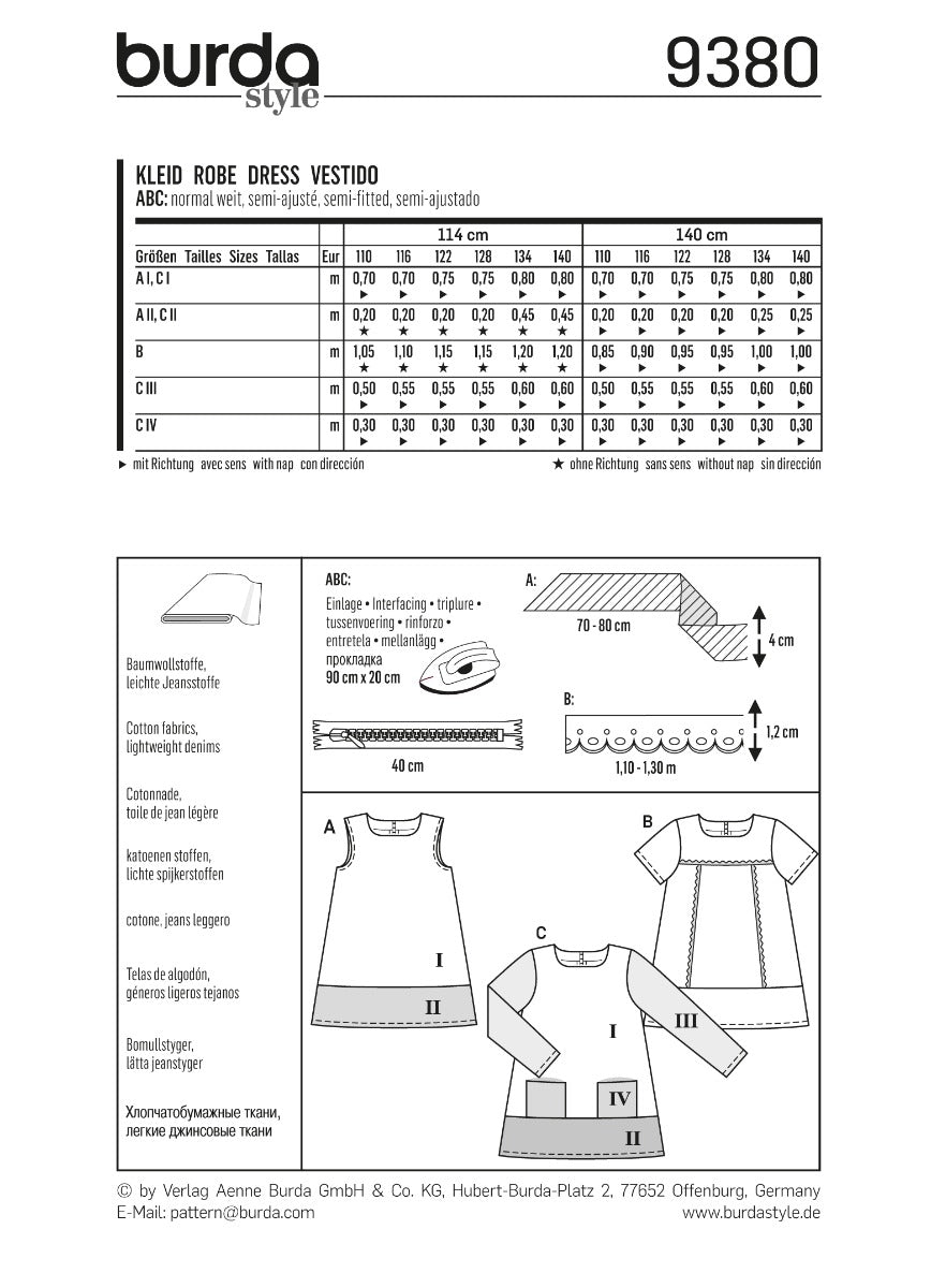 Patron de Couture Burda 9380 Robe - Ribes y Casals