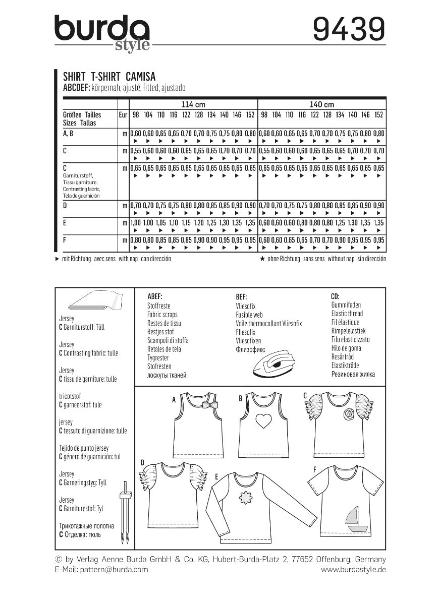 Patron de Couture Burda 9439 Chemise - Ribes y Casals