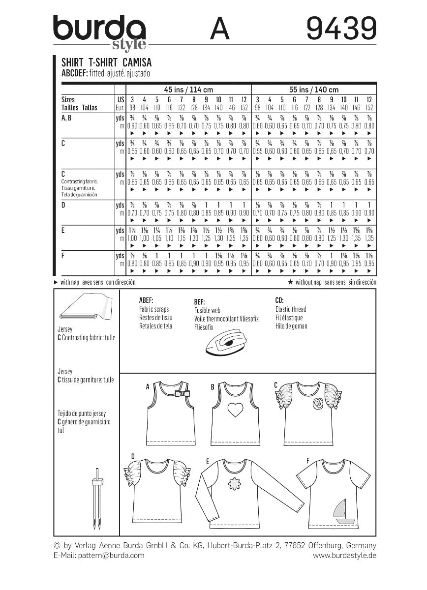 Patron de Couture Burda 9439 Chemise - Ribes y Casals