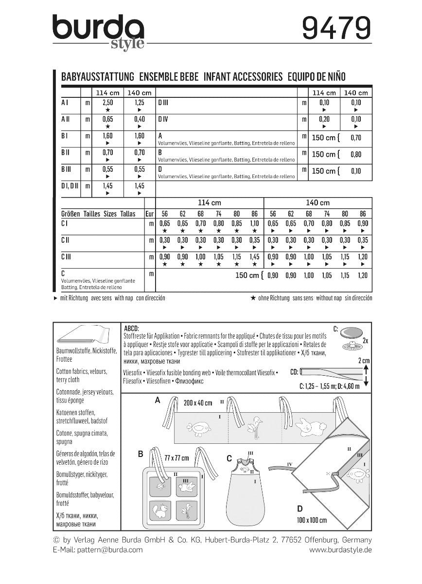 Patron de Couture Burda 9479 Accessoires pour bébé - Ribes y Casals