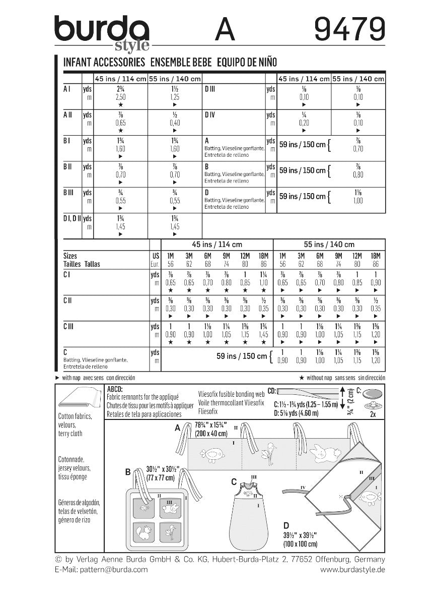 Patron de Couture Burda 9479 Accessoires pour bébé - Ribes y Casals