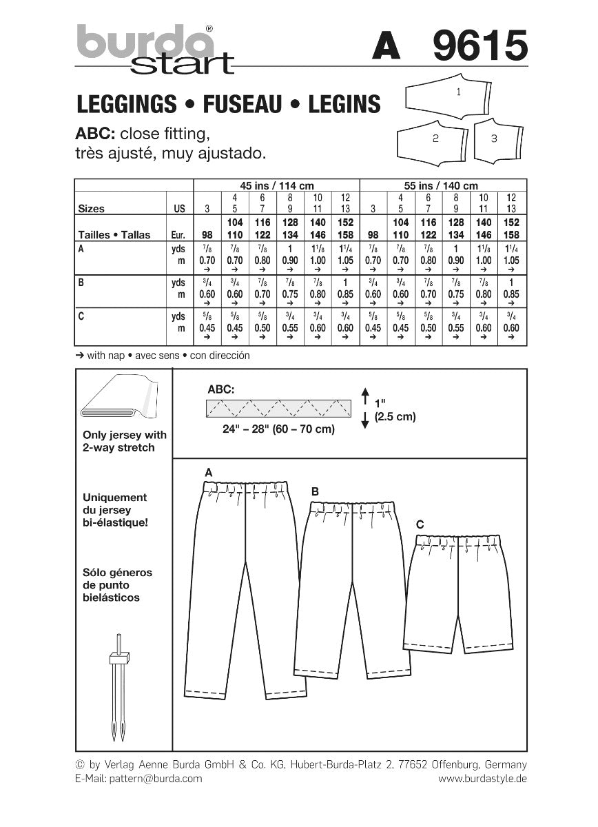 Patron de Couture Burda 9615 Leggins - Ribes y Casals