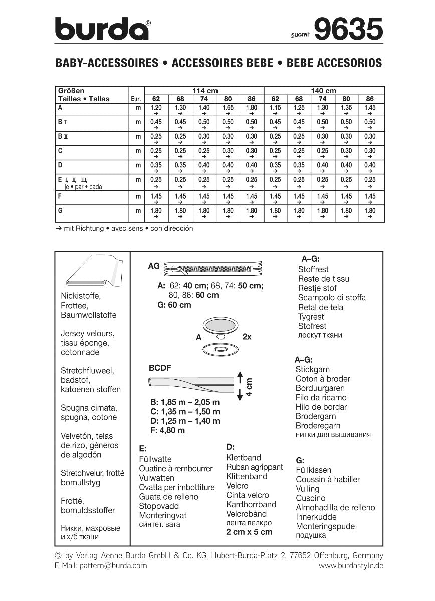Patron de Couture Burda 9635 Accessoires pour bébé - Ribes y Casals