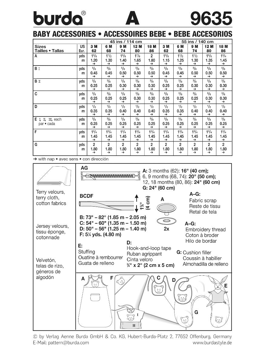 Patron de Couture Burda 9635 Accessoires pour bébé - Ribes y Casals