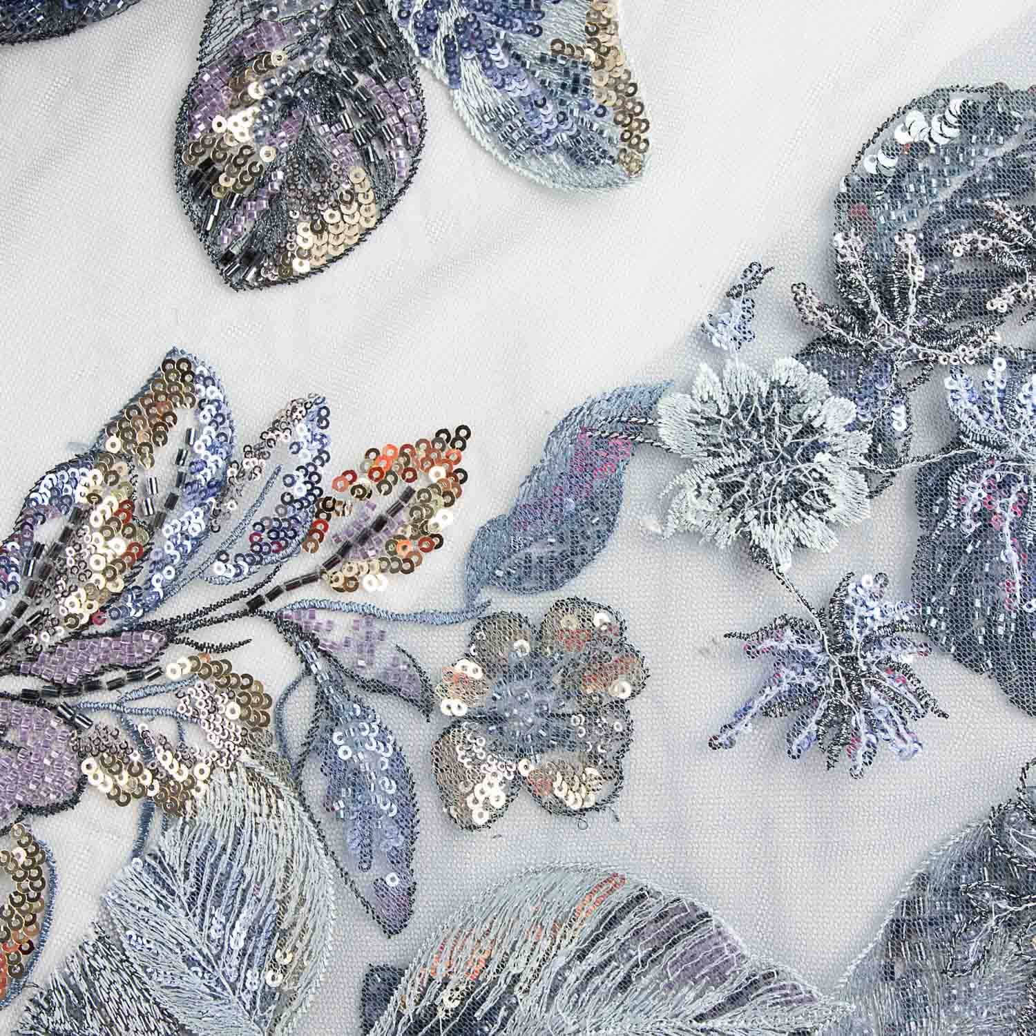 Strass en tulle bleu grisâtre « Branches » - Ribes y Casals