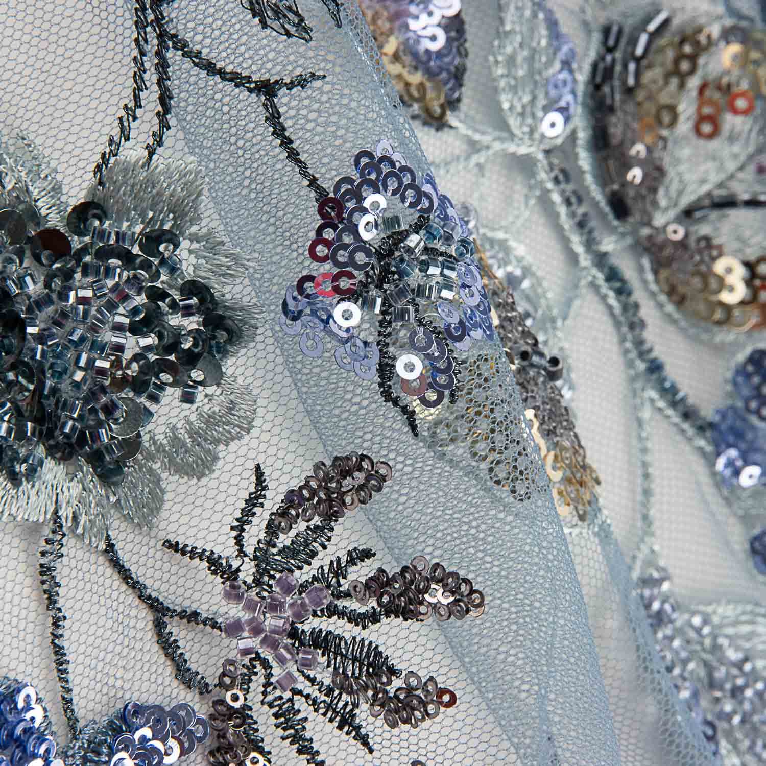 Strass en tulle bleu grisâtre « Branches » - Ribes y Casals