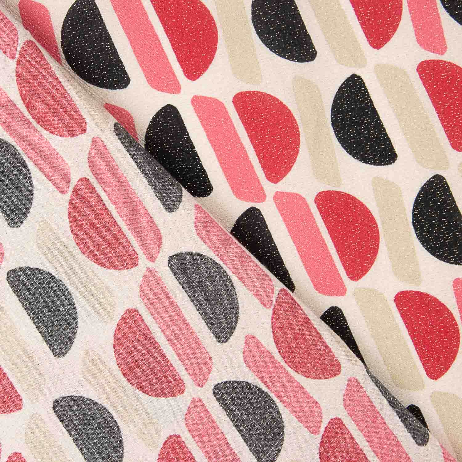 Viscose satinée avec motifs imprimés géométriques avec lurex rose et noir - Ribes y Casals