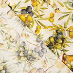 Toile de coton imprimée « Olives et huile d'olive » - Ribes y Casals