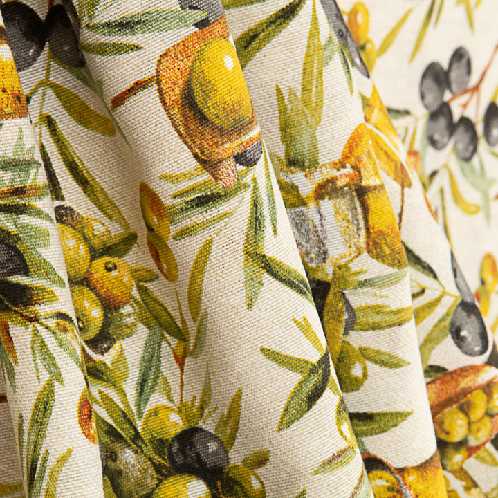 Toile de coton imprimée « Olives et huile d'olive » - Ribes y Casals