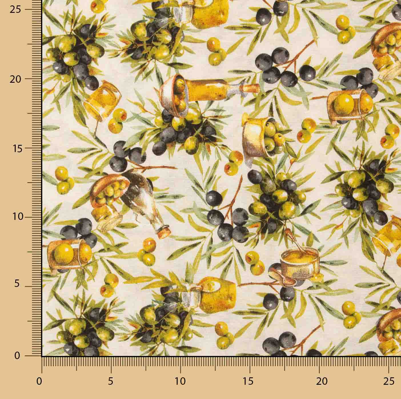 Toile de coton imprimée « Olives et huile d'olive » - Ribes y Casals