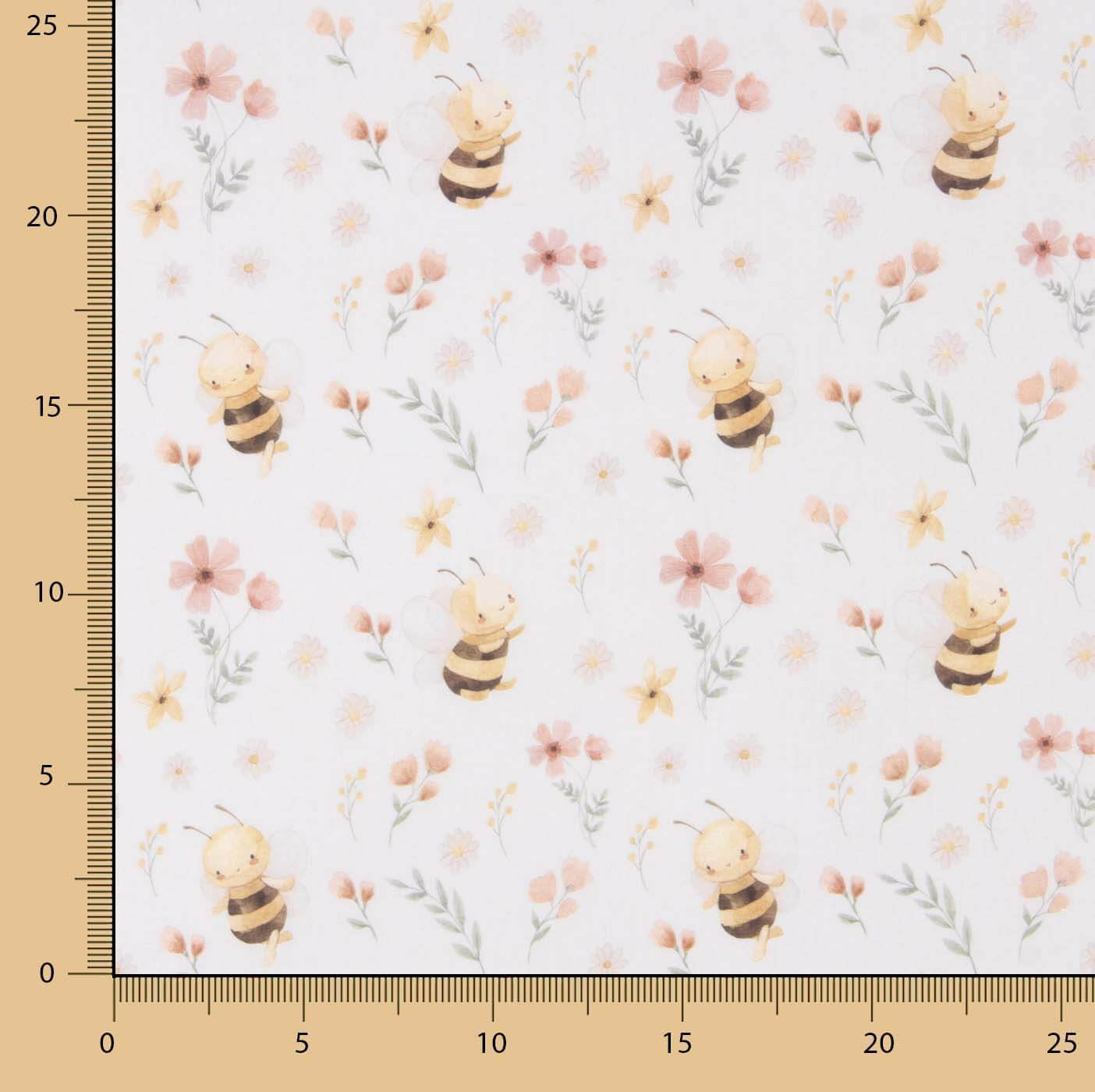 Percale imprimée d'abeilles et de fleurs fleuries - Ribes y Casals