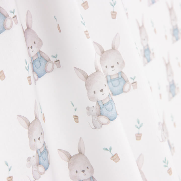 Percale imprimée « Petits lapins » bleue - Ribes y Casals