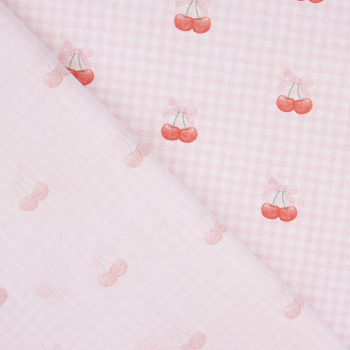 Percale imprimée cerises, carreaux vichy roses - Ribes y Casals