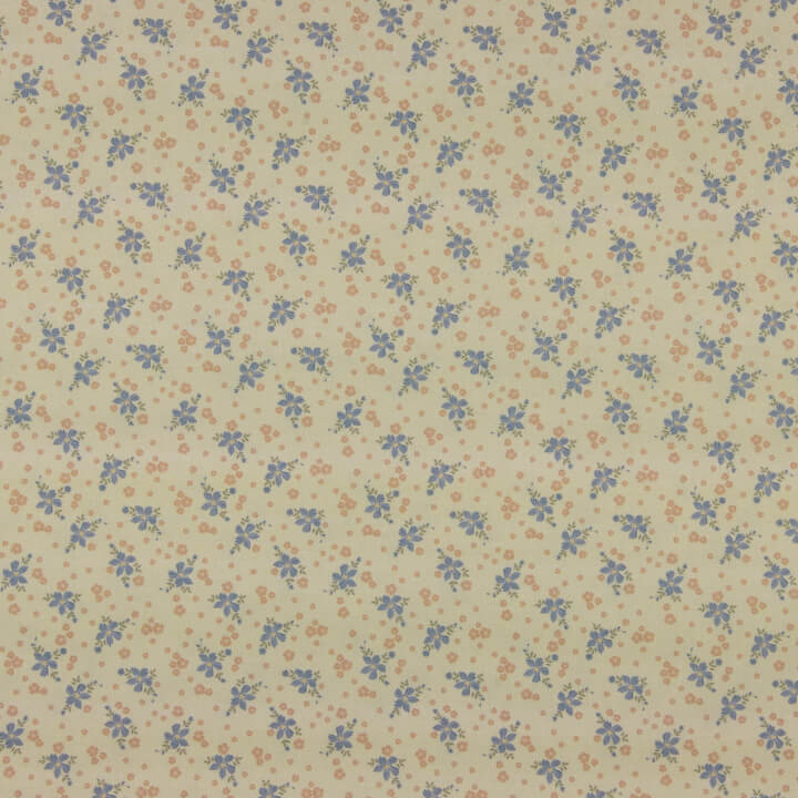 Percale imprimée de petites fleurs bleues et roses - Ribes y Casals