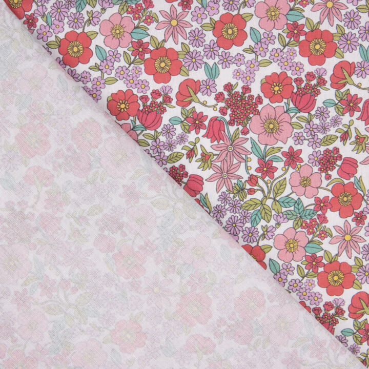 Percale imprimée « Jardin floral rose » - Ribes y Casals