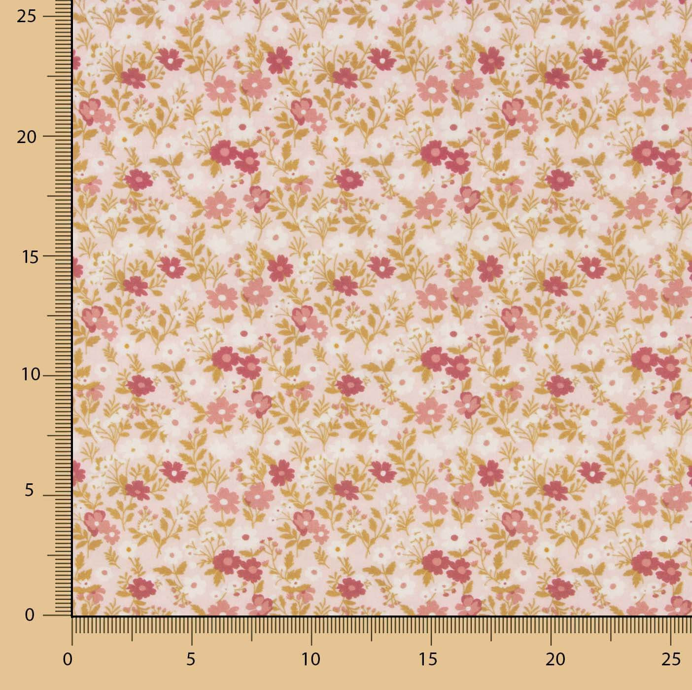 Percale imprimée de fleurs sauvages roses - Ribes y Casals