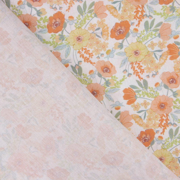 Percale imprimée fleurs aquarelle orange - Ribes y Casals