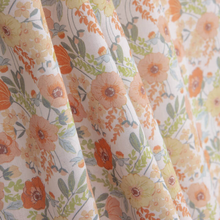 Percale imprimée fleurs aquarelle orange - Ribes y Casals