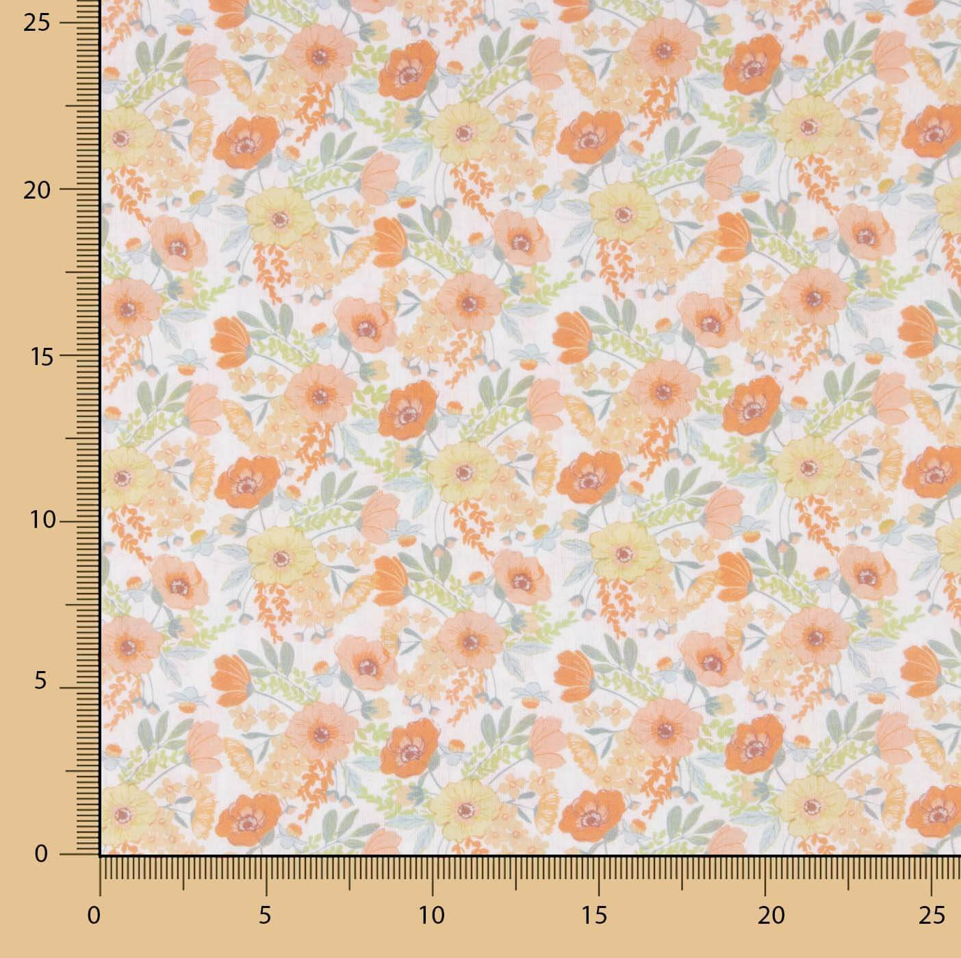 Percale imprimée fleurs aquarelle orange - Ribes y Casals