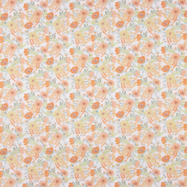 Percale imprimée fleurs aquarelle orange - Ribes y Casals
