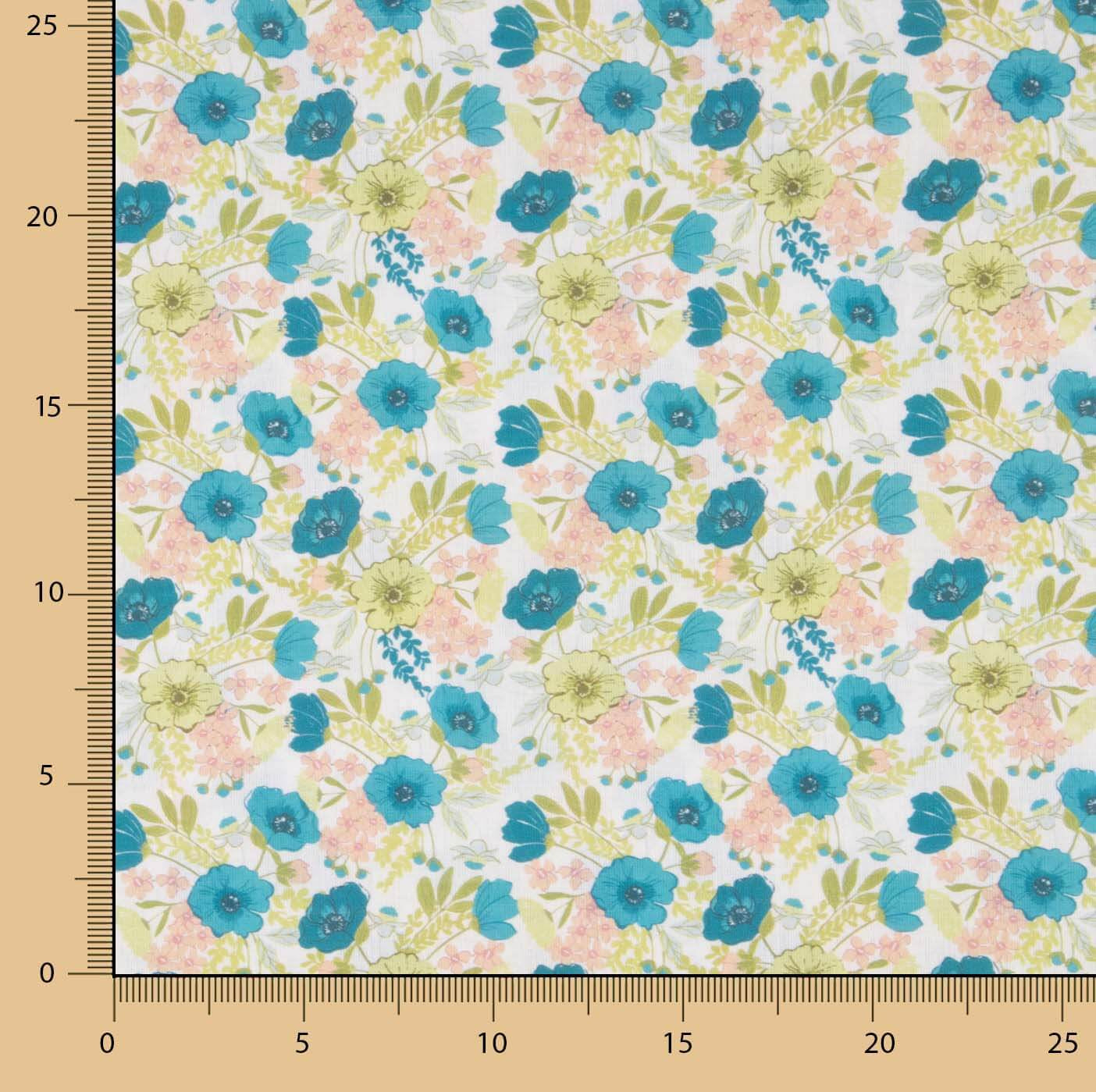 Percale imprimée de fleurs turquoise - Ribes y Casals