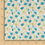 Percale imprimée de fleurs turquoise - Ribes y Casals