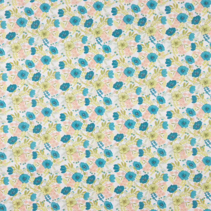 Percale imprimée de fleurs turquoise - Ribes y Casals