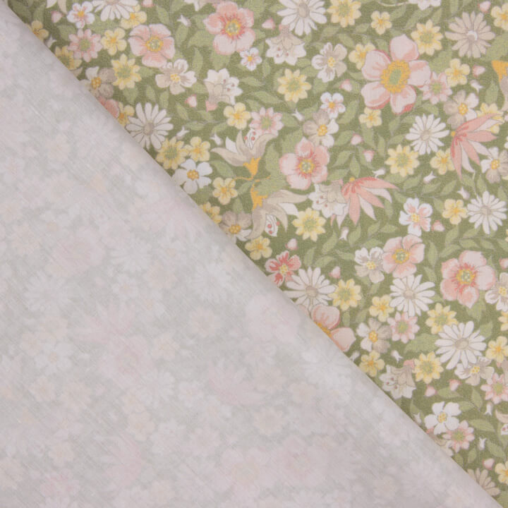 Percale imprimée « Prairie florale verte » - Ribes y Casals