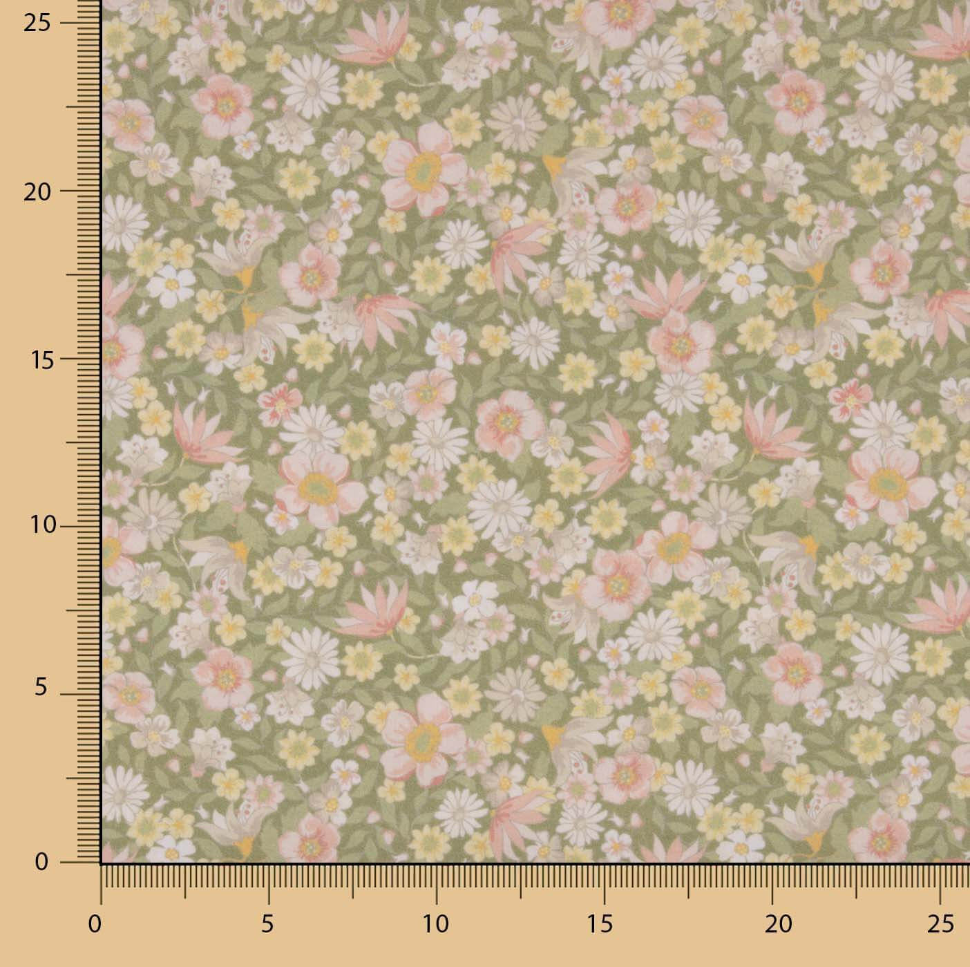 Percale imprimée « Prairie florale verte » - Ribes y Casals