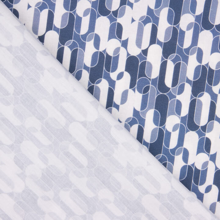 Percale imprimée géométrique rétro bleue - Ribes y Casals