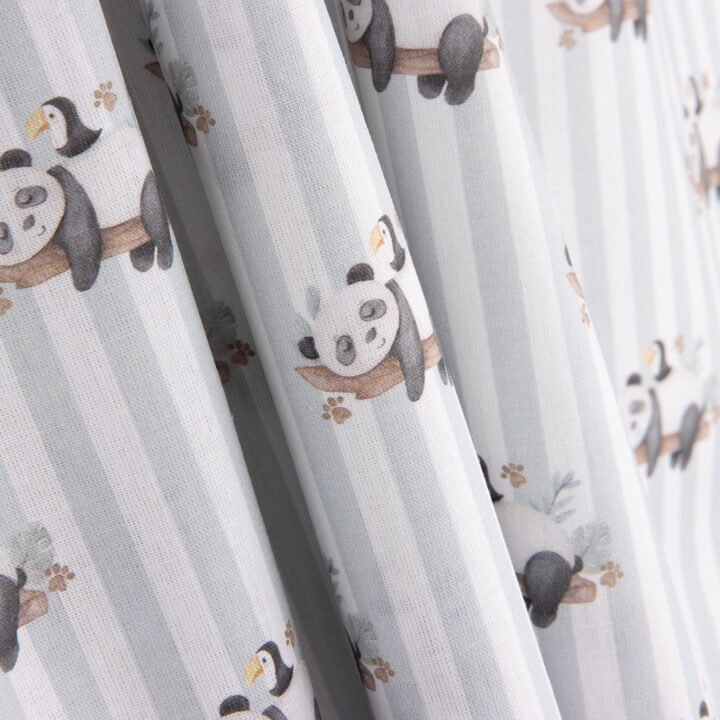 Percale imprimée pandas à rayures grises - Ribes y Casals