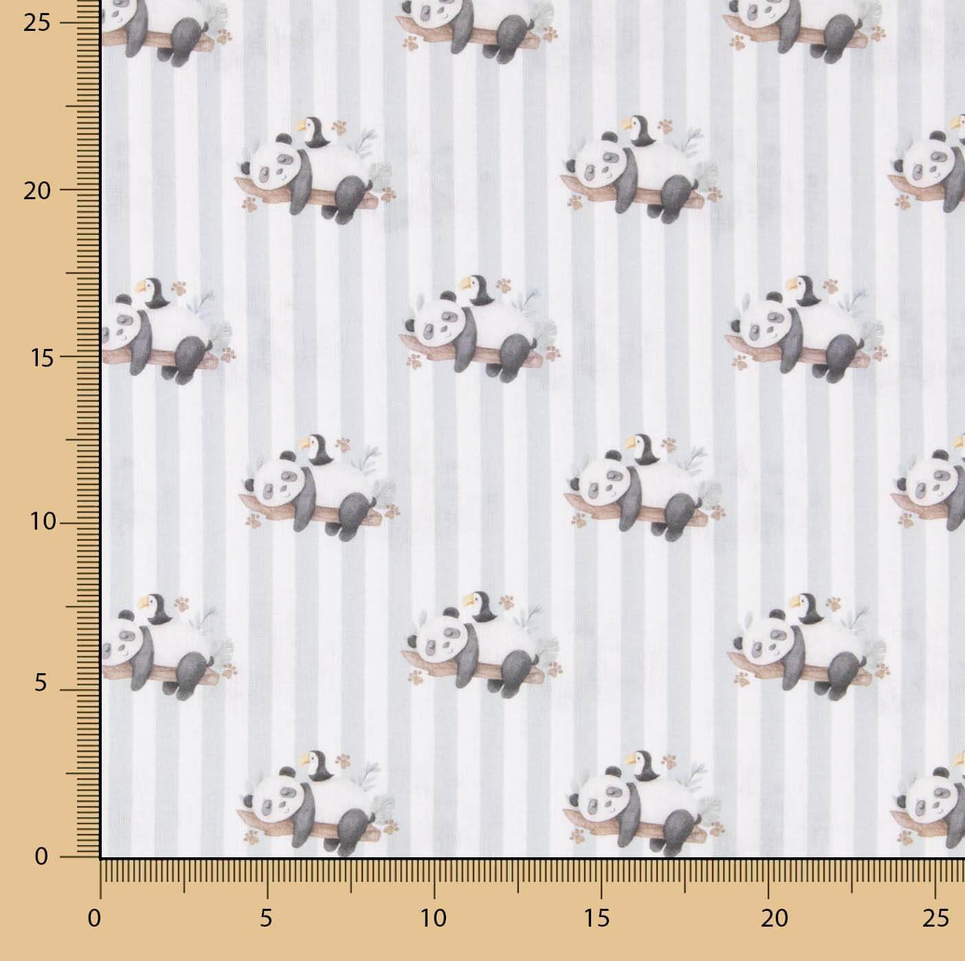 Percale imprimée pandas à rayures grises - Ribes y Casals