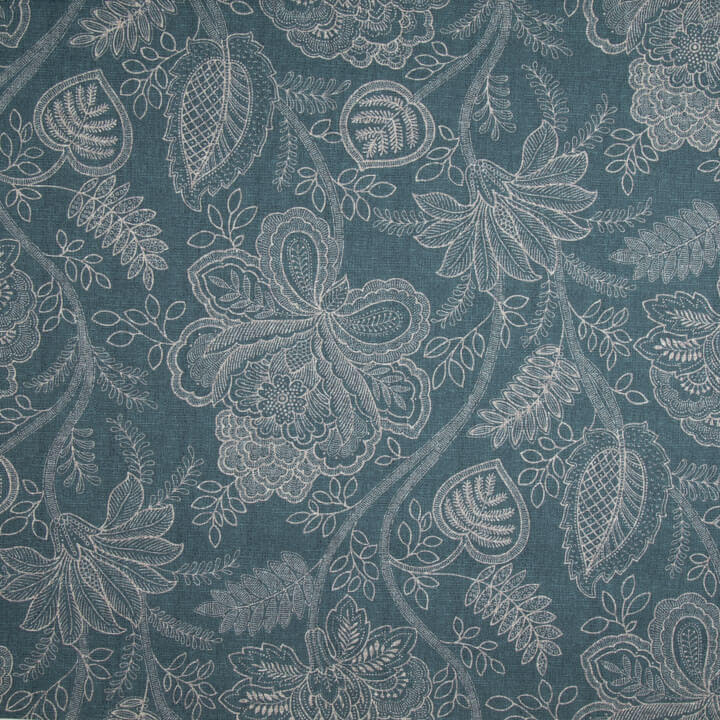 Toile de coton à l'effet de tissu de lin, motif floral provençal, bleu - Ribes y Casals