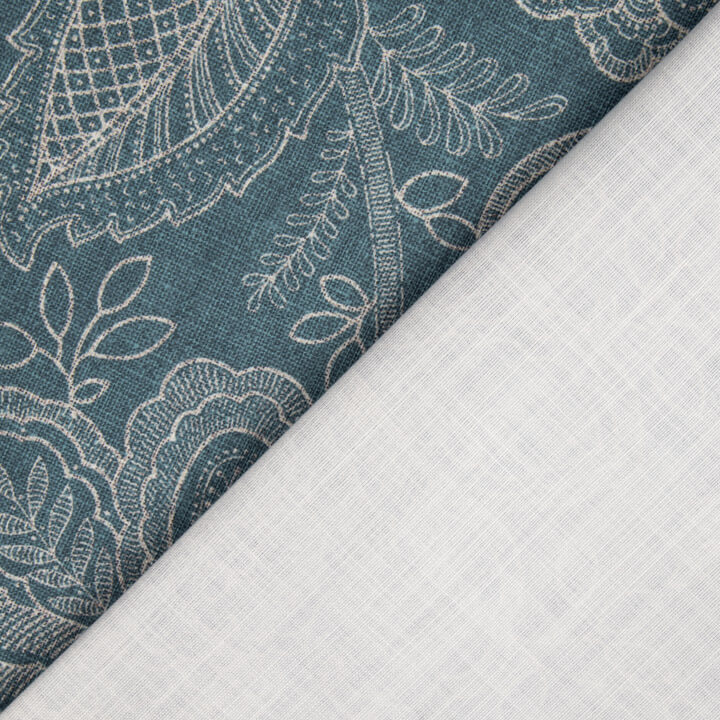 Toile de coton à l'effet de tissu de lin, motif floral provençal, bleu - Ribes y Casals