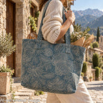 Toile de coton à l'effet de tissu de lin, motif floral provençal, bleu - Ribes y Casals