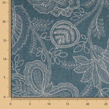 Toile de coton à l'effet de tissu de lin, motif floral provençal, bleu - Ribes y Casals