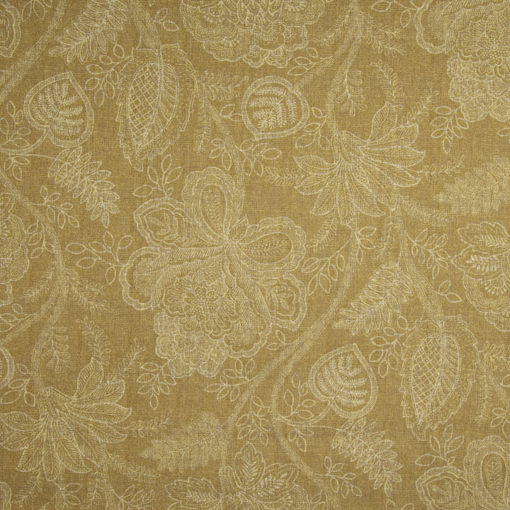 Toile de coton effet tissu de lin à motifs floraux provençaux, couleur moutarde - Ribes y Casals