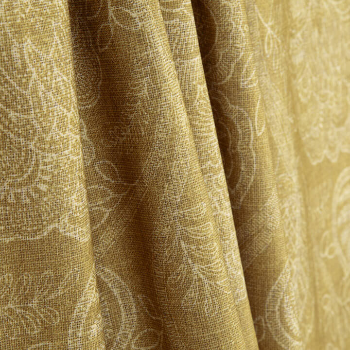 Toile de coton effet tissu de lin à motifs floraux provençaux, couleur moutarde - Ribes y Casals