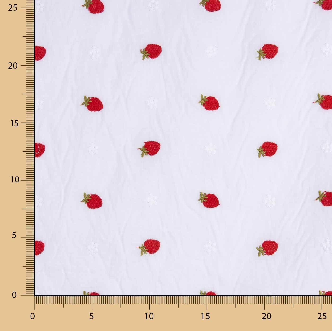 Batiste de coton brodée fraises blanches - Ribes y Casals