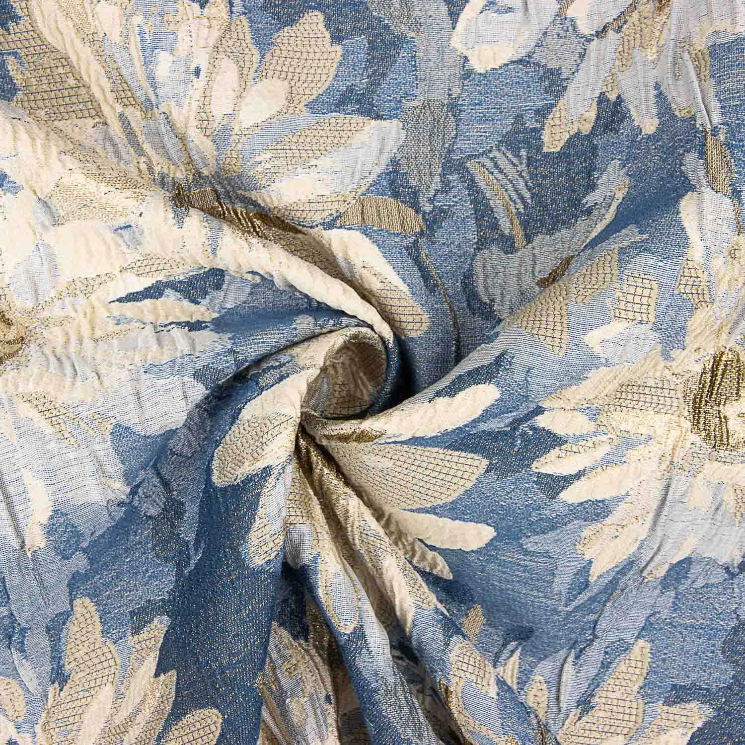 Brocart floral marguerites bleu et or - Ribes y Casals
