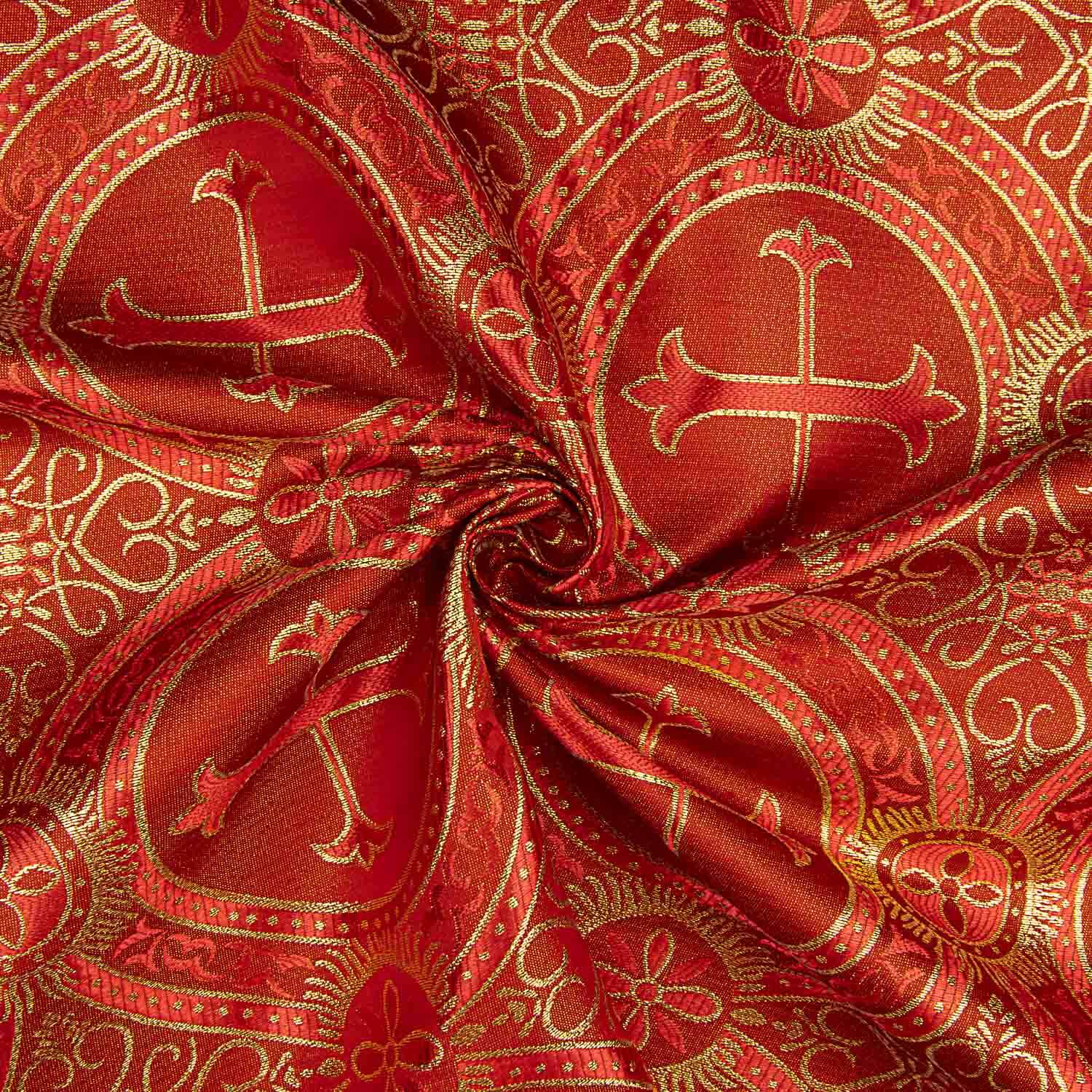 Brocart liturgique Croix médaillon rouge et or - Ribes y Casals