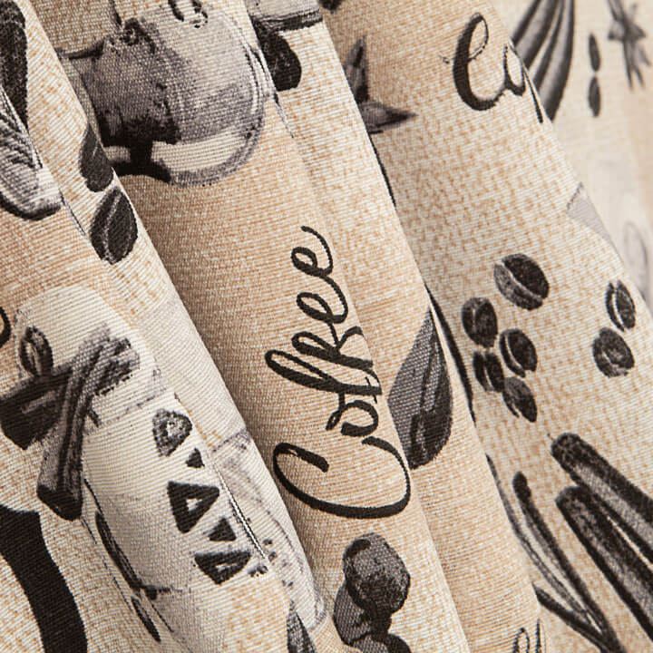 Toile de coton imprimée « Café », cafetières et grains de café - Ribes y Casals