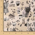 Toile de coton imprimée « Café », cafetières et grains de café - Ribes y Casals