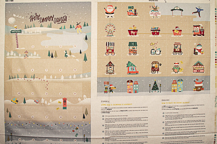 Panneau en tissu de coton « Calendrier de l'Avent pour enfants : L'aventure du Père Noël » – À faire soi-même - Ribes y Casals