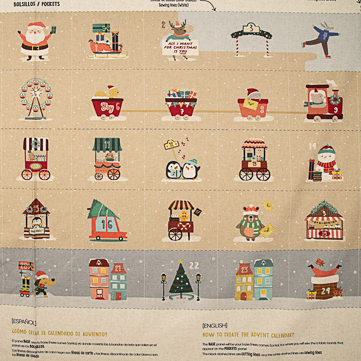 Panneau en tissu de coton « Calendrier de l'Avent pour enfants : L'aventure du Père Noël » – À faire soi-même - Ribes y Casals