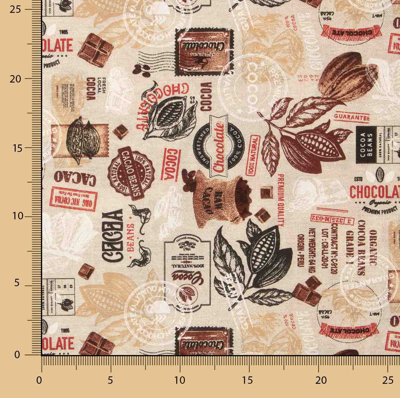 Toile de coton imprimée « Chocolat et cacao vintage » - Ribes y Casals