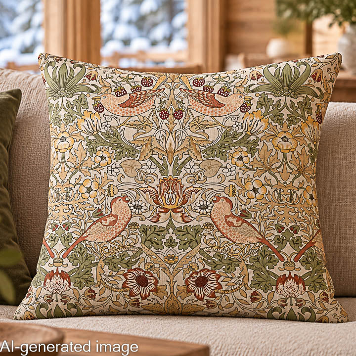 Toile de coton effet tissu de lin « Jardin d'oiseaux » beige - Ribes y Casals