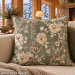 Toile de coton effet tissu de lin « Jardin romantique » vert olive - Ribes y Casals